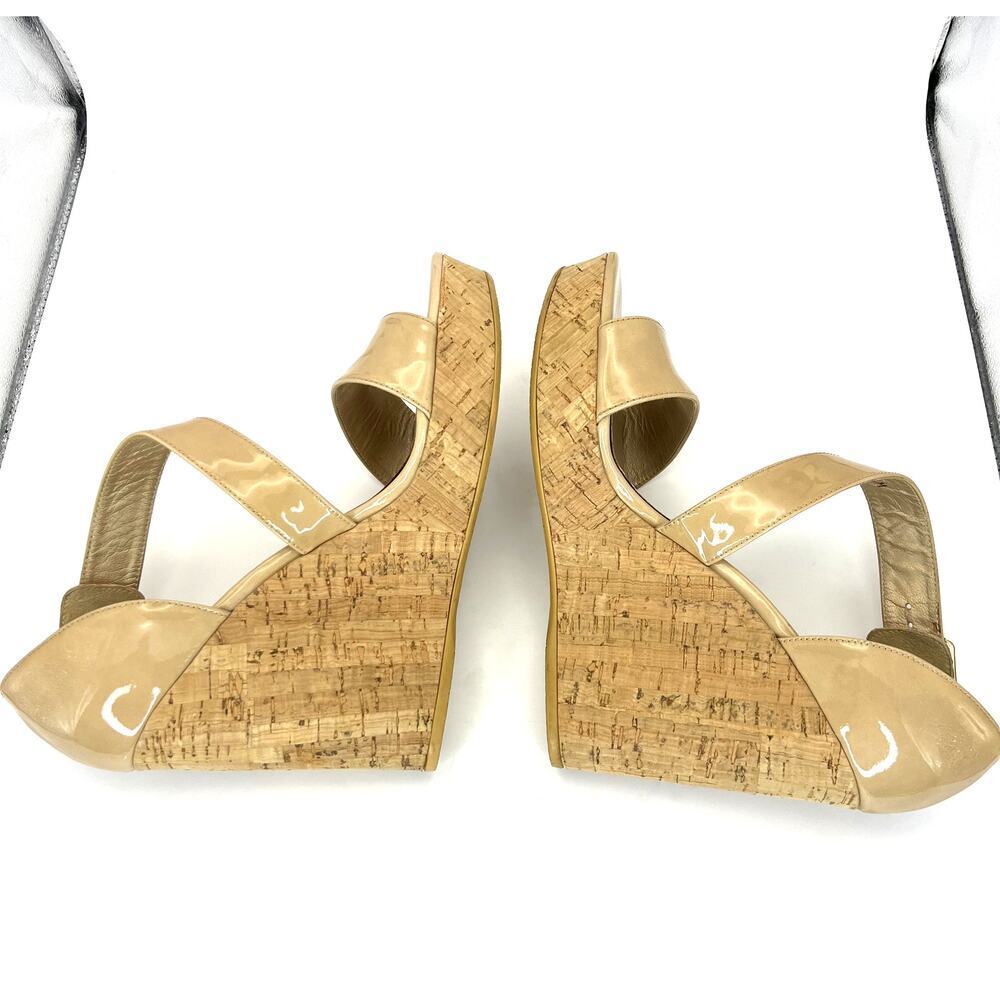 Stuart Weitzman Oneliner Patent Leather Cork Wedge Heel Sandals Platform 9.5 - Picture 4 of 9